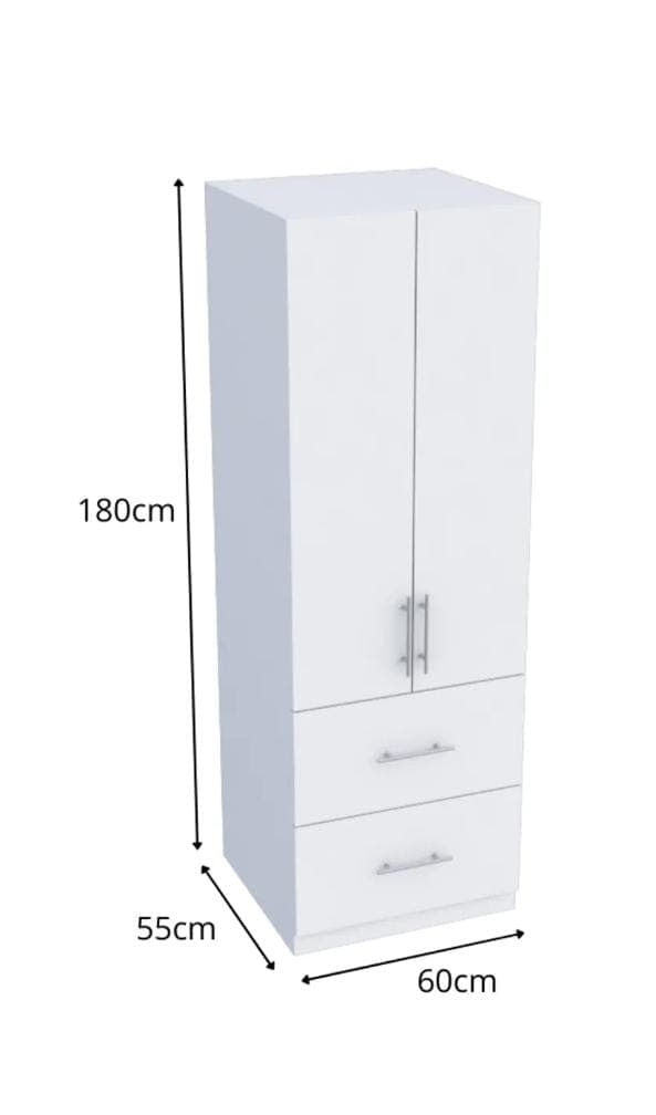 Ropero blanco de 2 puertas con cajones